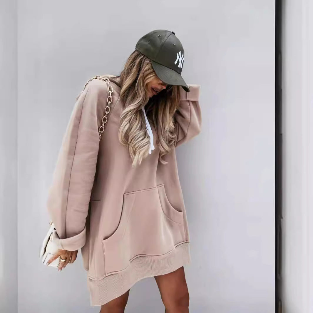 Women's Innovative Solid Color Hooded Mid-length Sweaters