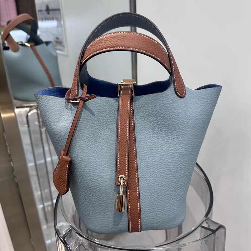 Women's Genuine Leather Vegetable Basket Bride Litchi Grain Bags