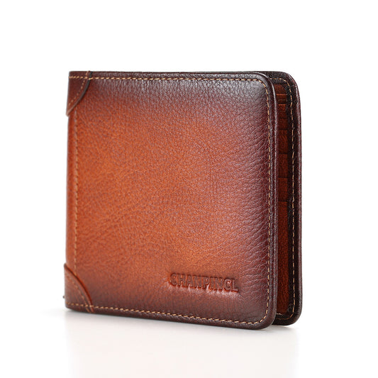 Men's Boxed Horizontal First Layer Cowhide Brushed Men's Wallets