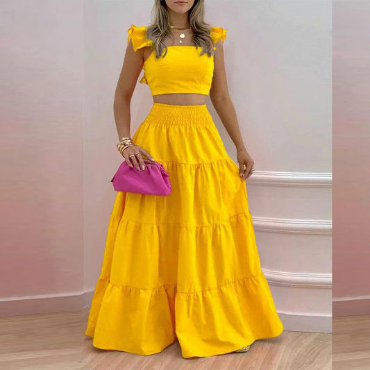 Women's Solid Color Fashion Sexy Lotus Leaf Suits