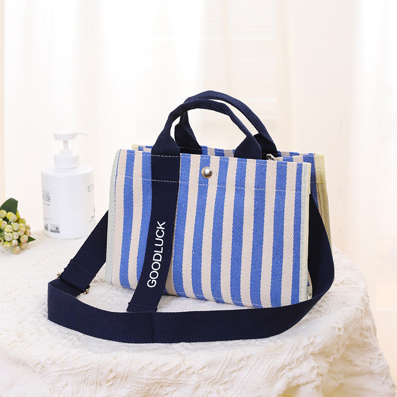 Women's Portable Waterproof Film Canvas Striped Handbags