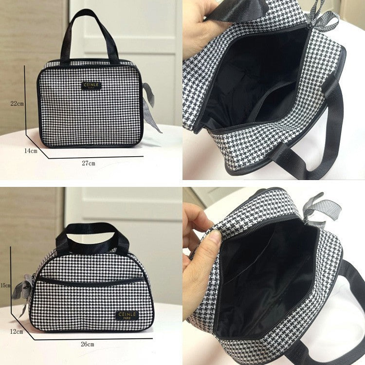 Women's Style Fashion Plaid Portable Large Capacity Toiletry Mummy Cosmetic Bags