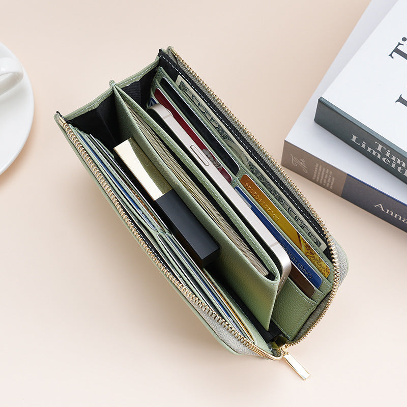 Women's Genuine Leather Long Zipper Fashion Clutch Ladies Wallets