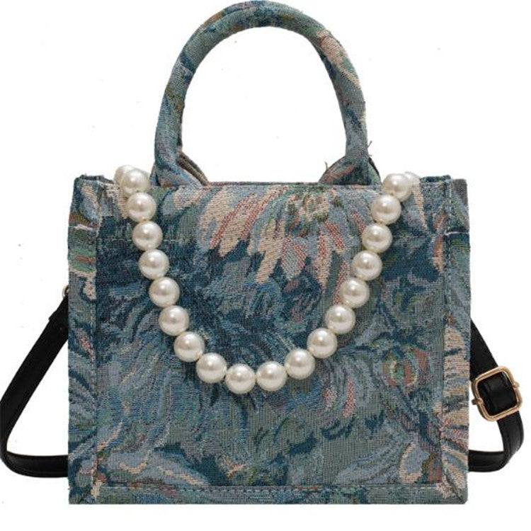 Garden Oil Painting Female Fashion Large Capacity Pearl Shoulder Bags