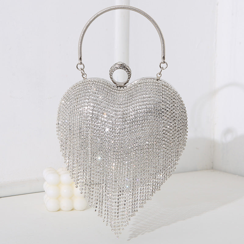 Rhinestone Heart Fashion Diamond Tassel Dinner Evening Bags