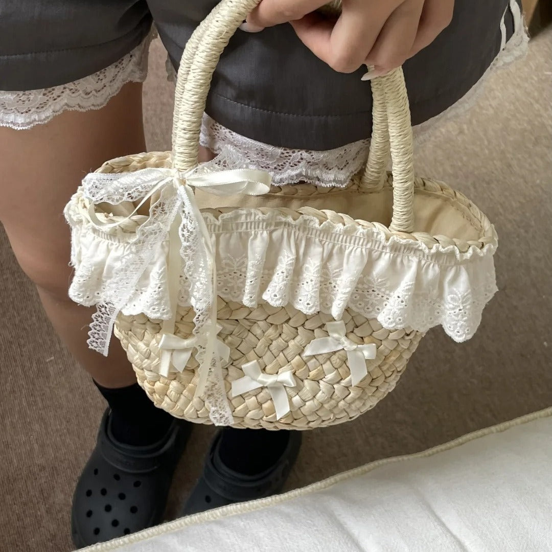 Straw Sweet Corn Husk Summer Seaside Beach Picnic Vegetable Basket Women's Handbag