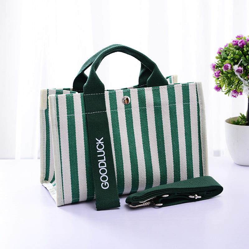 Women's Portable Waterproof Film Canvas Striped Handbags