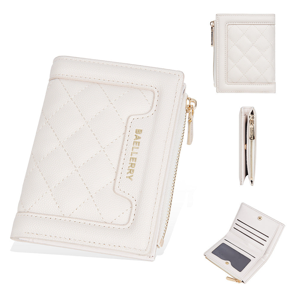 Women's Color Short Snap Button Zipper Edge Purses