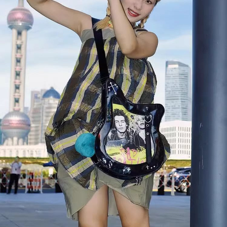 Guitar Cartoon Girly Fashion Laser Writing Sweet Crossbody Bags