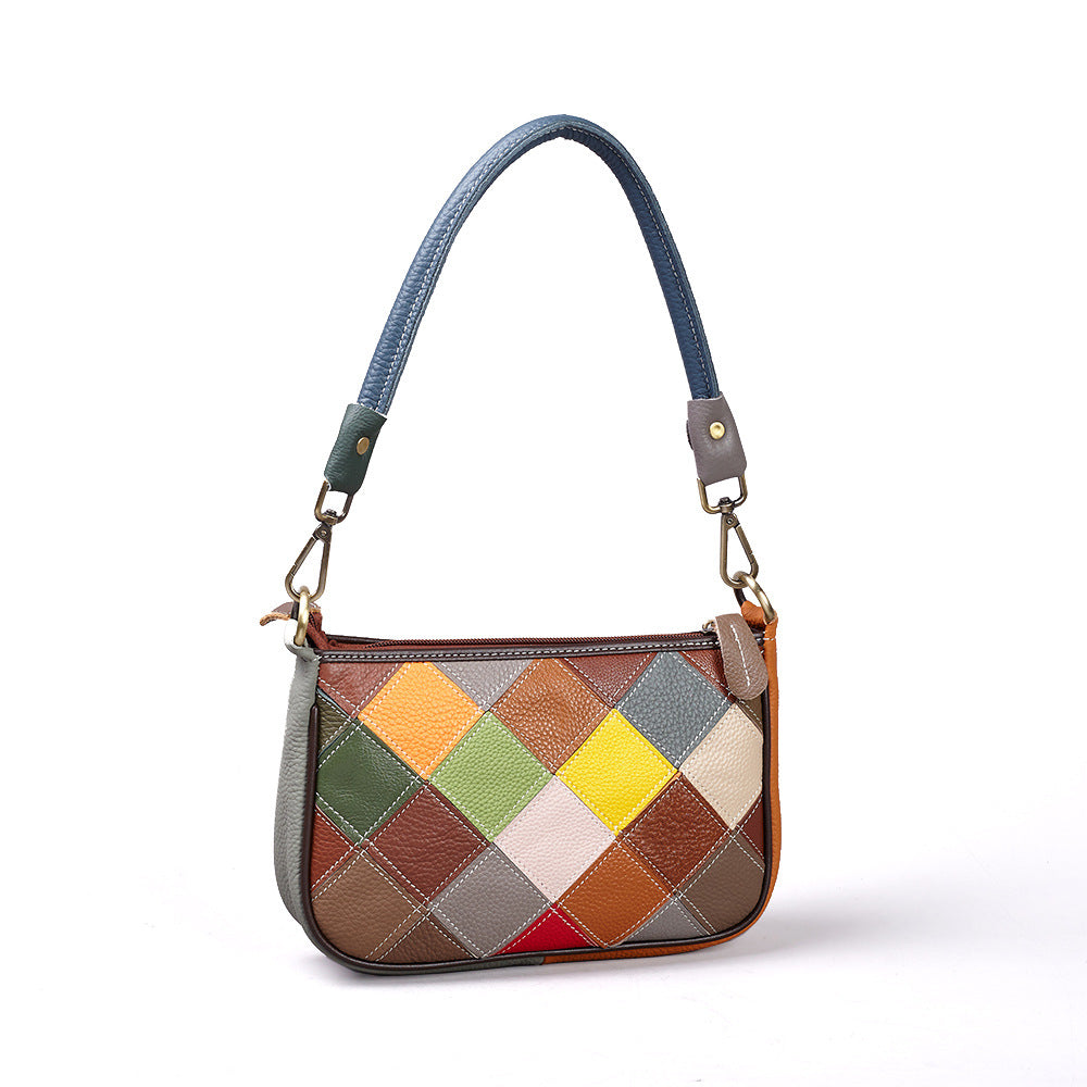 Women's Layer Cowhide Genuine Leather Handmade Contrast Color Men's Bags
