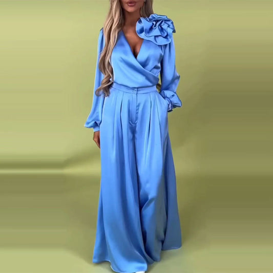 Women's Luxury Elegant Satin Long Sleeve Wide Suits