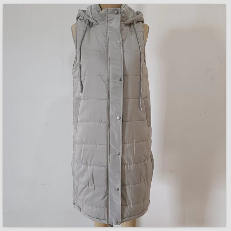 Color Hooded Single-breasted Mid-length Cotton Slim Vests