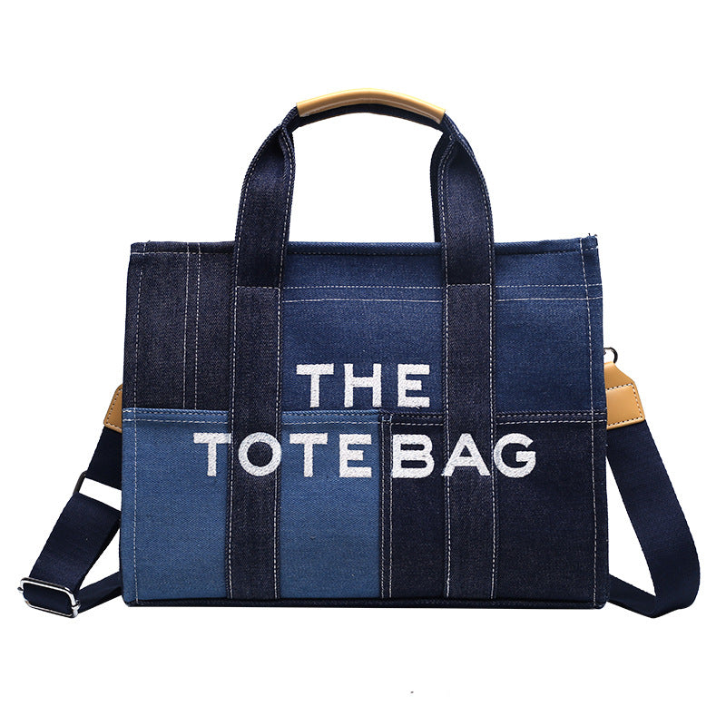 Women's Stitching Contrast Color Jean Large Capacity Handbags