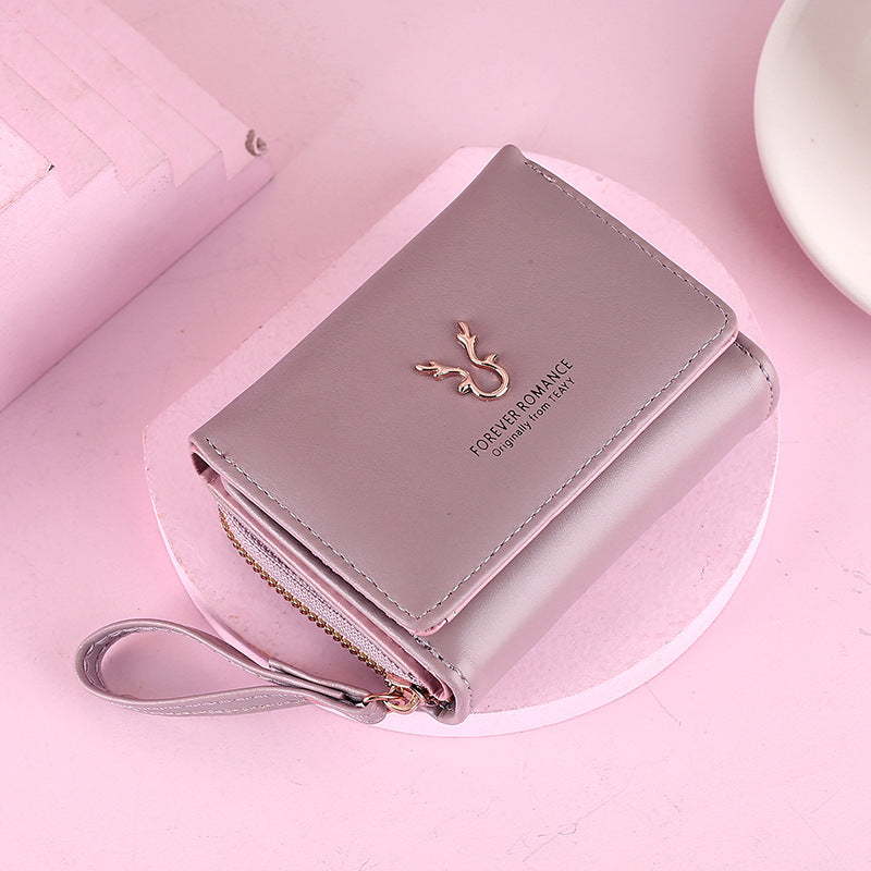 Women's Short Leather Mini Zipper Cartoon Ladies Wallet