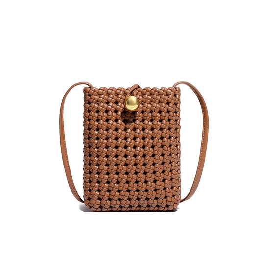 Women's Niche Fashion Hand-woven Hollow Mobile Crossbody Bags