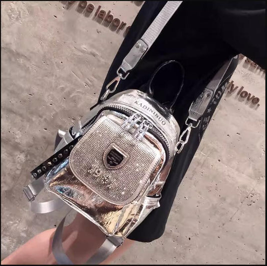 Women's Rhinestone Multipurpose Trendy Sier Soft Leather Bags