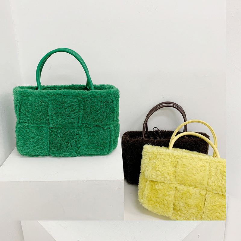 Women's Large Capacity Versatile Lamb Wool Portable Shoulder Bags