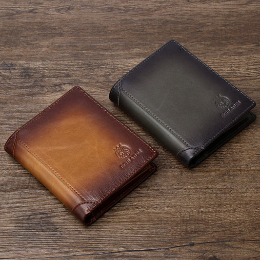 Men's First Layer Cowhide Swiping Leather Short Men's Wallets