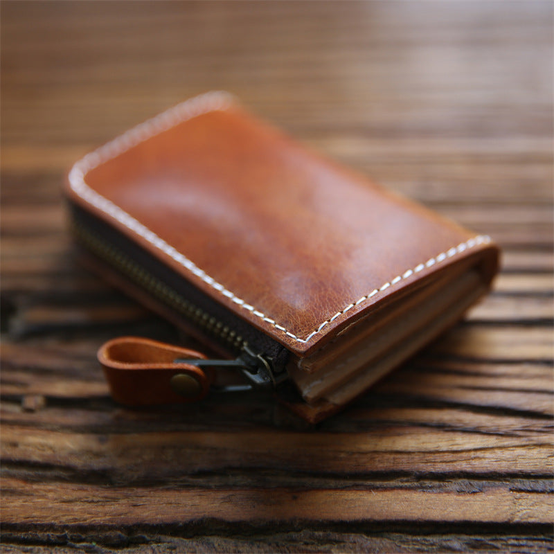 Men's Handmade Retro Italy Leather First Layer Short Cowhide Men's Wallet