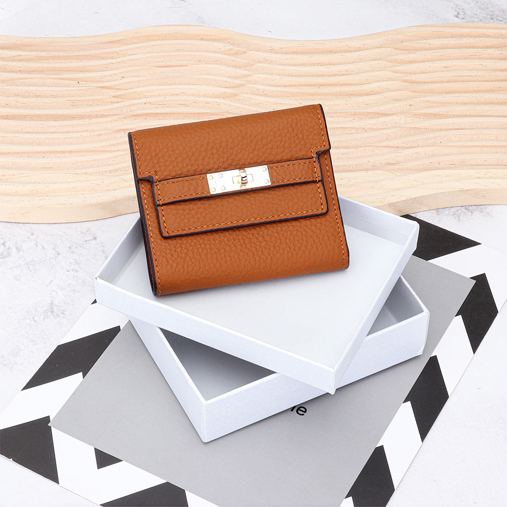 Women's Cowhide Short Fashion Folding Genuine Leather Ladies Wallet