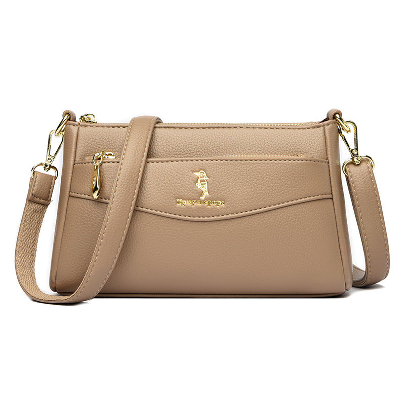 Women's Solid Color Soft Leather Mom Simple Women's Messenger Bag