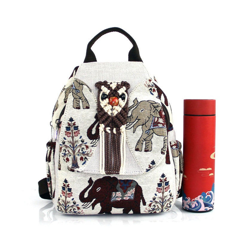 Layer Zipper Elephant Retro Hand-woven College Backpacks