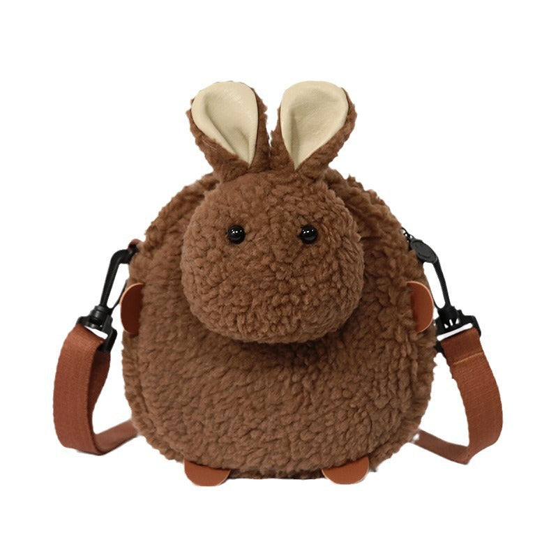 Tricolor Patch Chocolate Rabbit Cute Lamb Wool Female Winter Plush Women's Messenger Bag