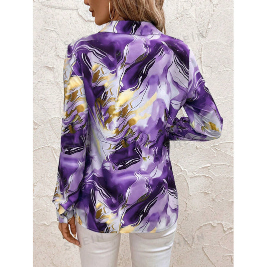 Sleeve Lapel Loose Button Shirt Digital Blouses