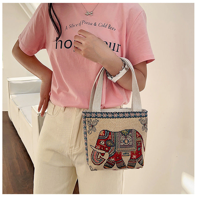 Women's Ethnic Style Elephant Embroidery Woven Flower One Women's Shoulder Bag