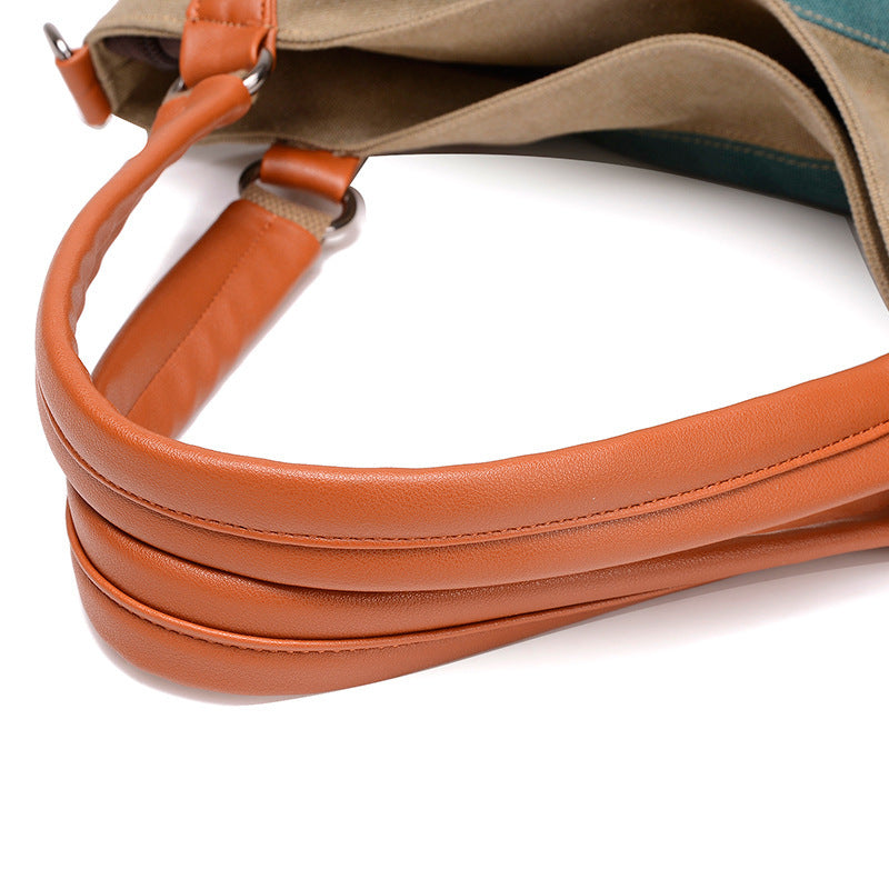 Women's Korean Style Preppy Canvas Contrast Color Striped Handbags