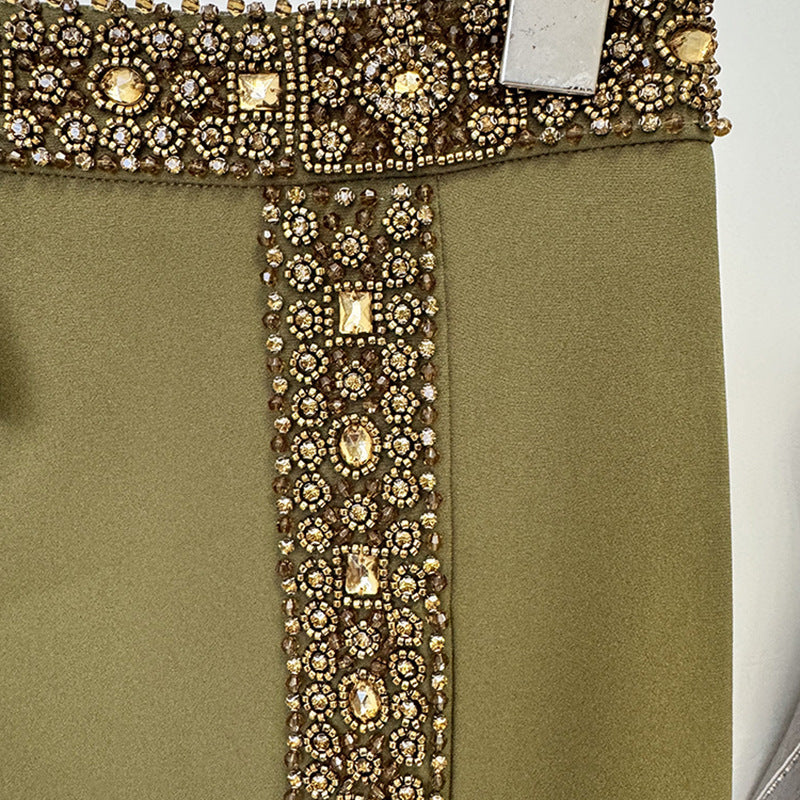 Beads Rhinestones Split Long Two-piece Set Suits