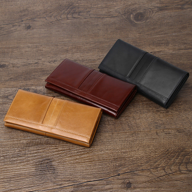 Women's & Men's & First Layer Cowhide Swiping Long Men's Wallets