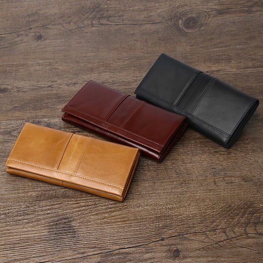 Women's & Men's & First Layer Cowhide Swiping Long Men's Wallets