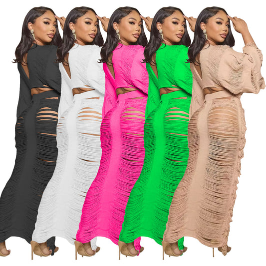 Women's Casual Knitted Hollow Long Sleeve Suits