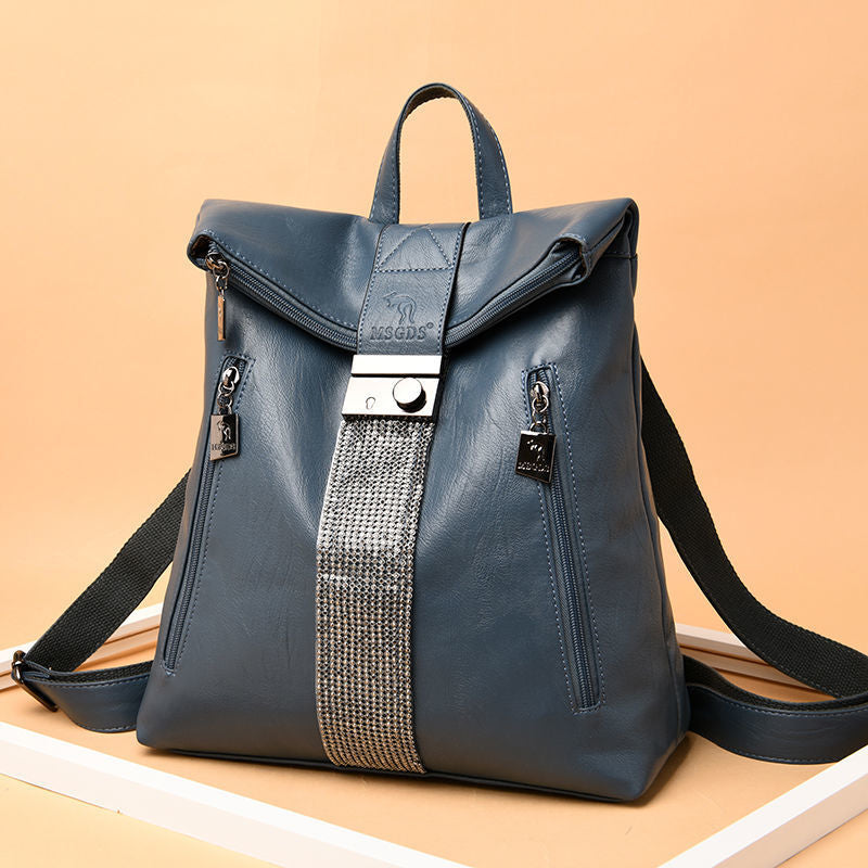 Women's Password Soft Leather Large Capacity Backpacks