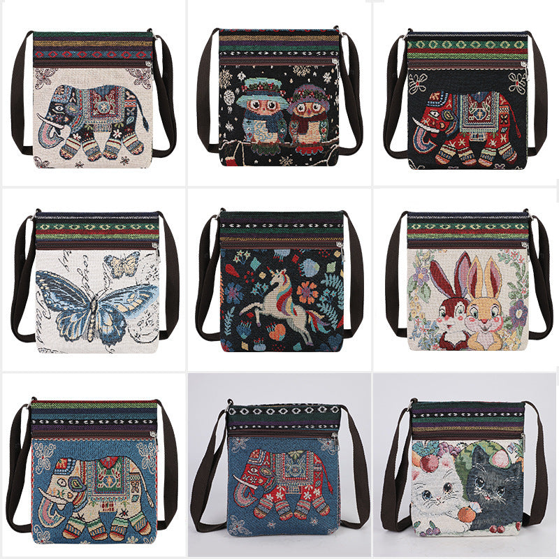 Women's Ethnic Style Elephant Cartoon Double-sided Gold Silk Women's Shoulder Bag