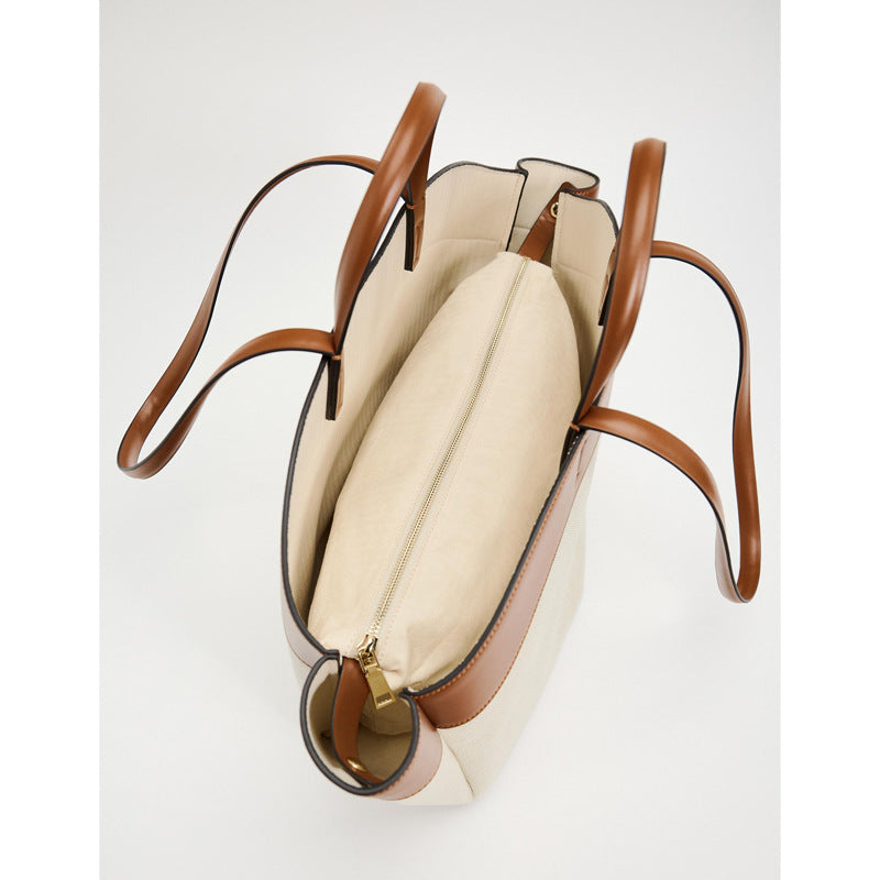 Women's Canvas Fashionable Stitching Large Capacity Commuter Tote Bags