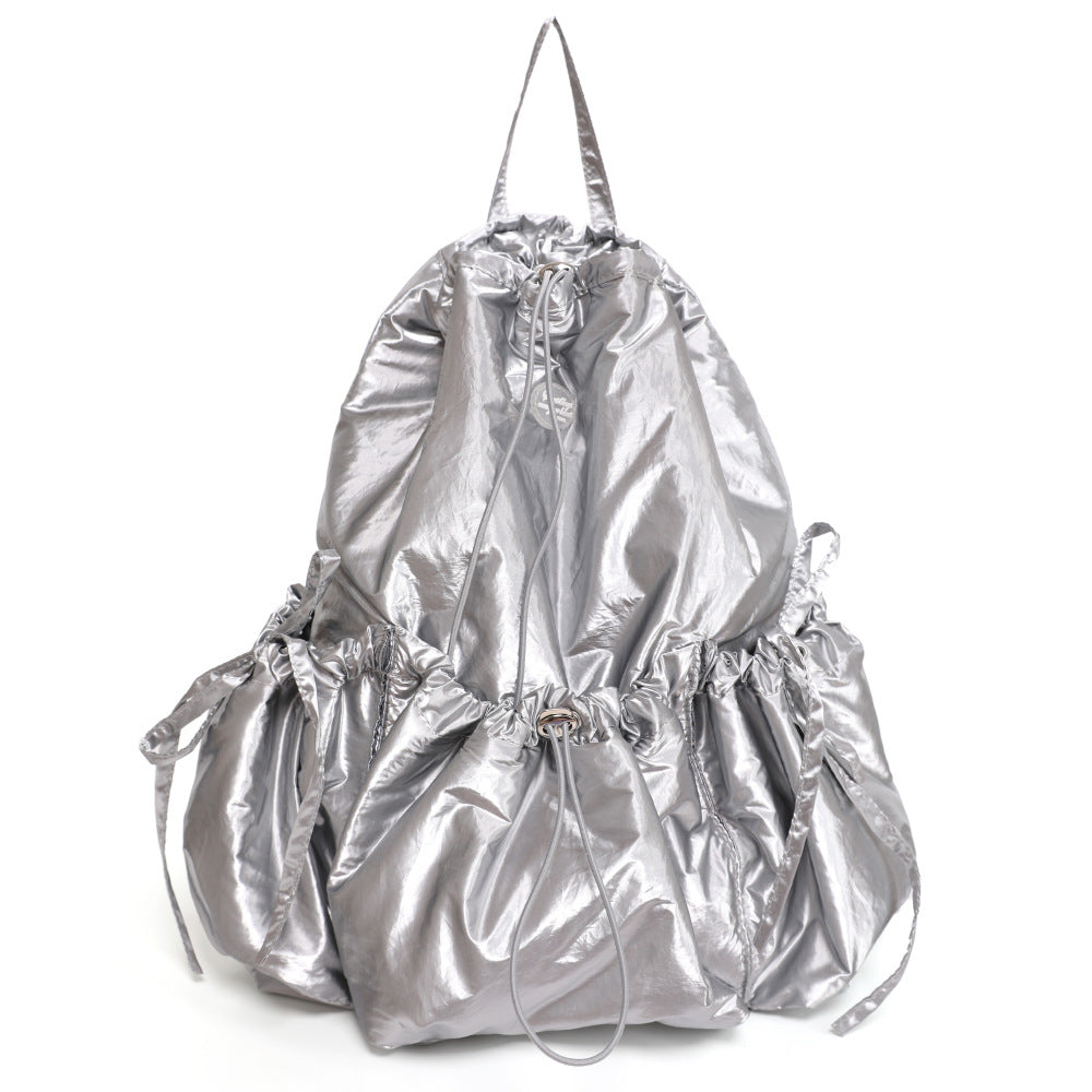 Women's Fashion Drawstring Korean Wrinkled Nylon Lightweight Backpacks