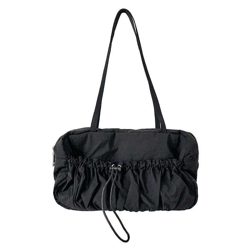 Niche Nylon Drawstring Large Capacity Pleated Shoulder Bags