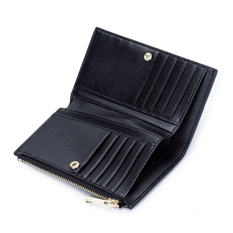 Women's Medium Style Fashion Sheepskin Handmade Large Woven Multiple Slots Ladies Wallet