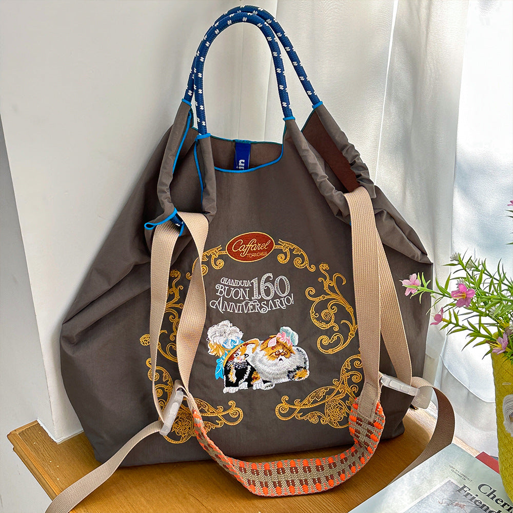 Nylon Needle Embroidered Fashion Commuter Large Capacity College Women's Shoulder Bag
