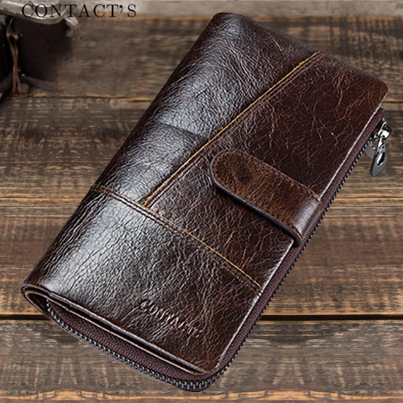 Men's Black Angel First Layer Cowhide Long Men's Wallet