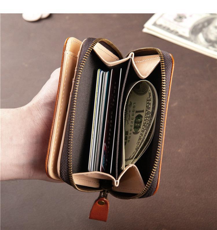 Men's Cowhide Short Genuine Vertical Zipper Green Purses