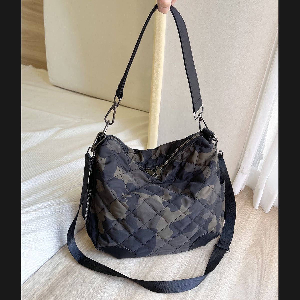 Cotton Rhombus Simple Nylon Cloth Large Tote Bags