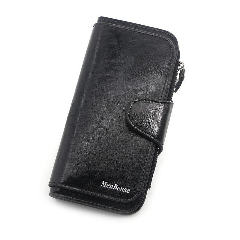Women's Retro Oil Wax Skin Long Clutch Purses
