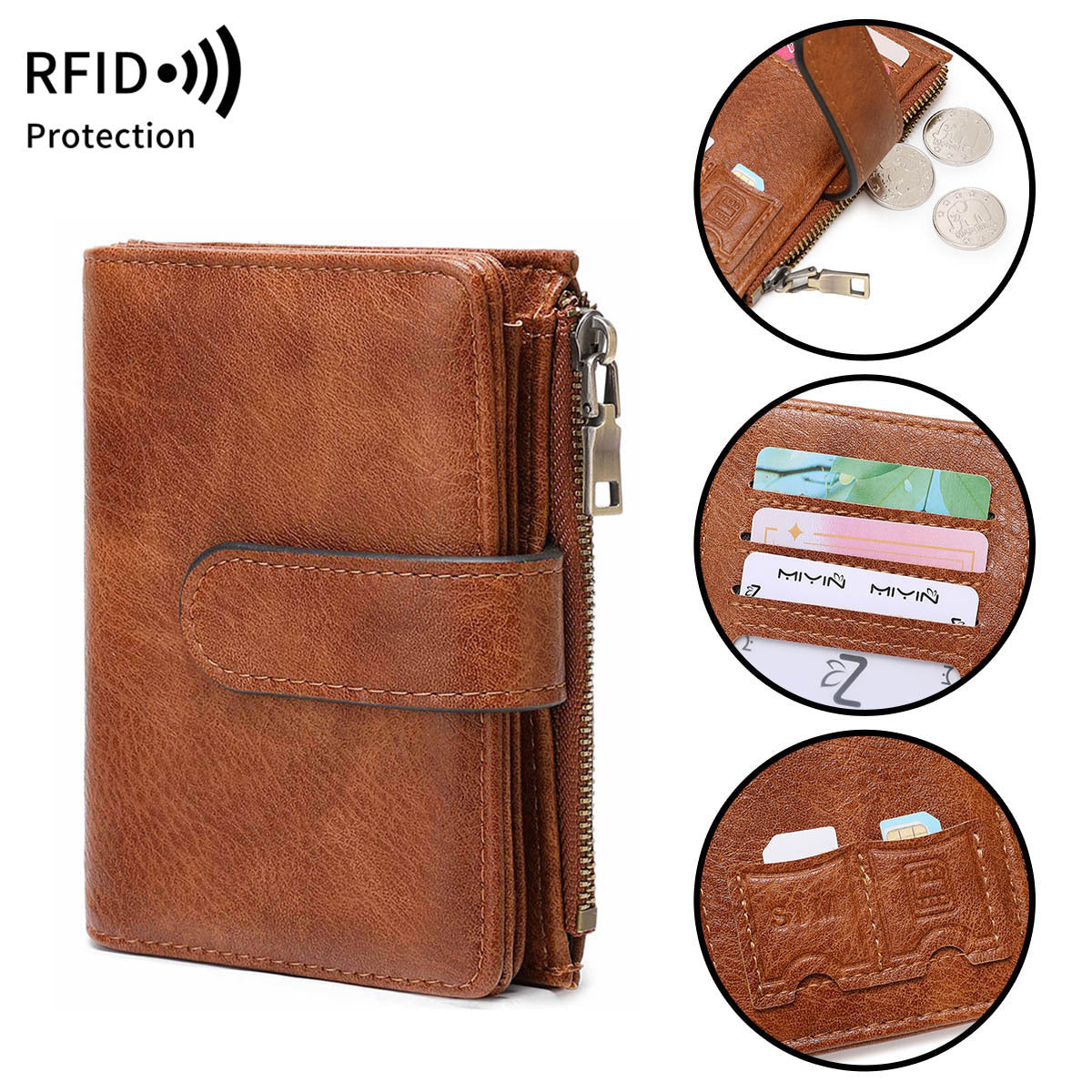 Women's Swiping Multiple Slots Simple Tri Fold Ladies Wallet