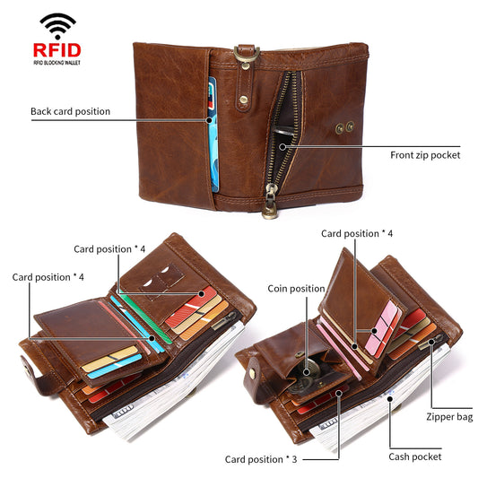 Men's Classy Leather Swiping Short Cowhide Men's Wallets