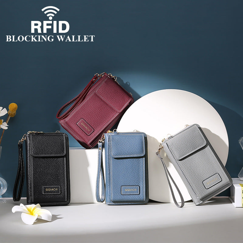 Women's Leather Vertical Cowhide Change Cell Shoulder Bags