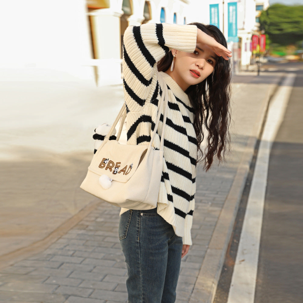Women's Korean Style Corduroy Canvas Retro Fashion Armpit Bags