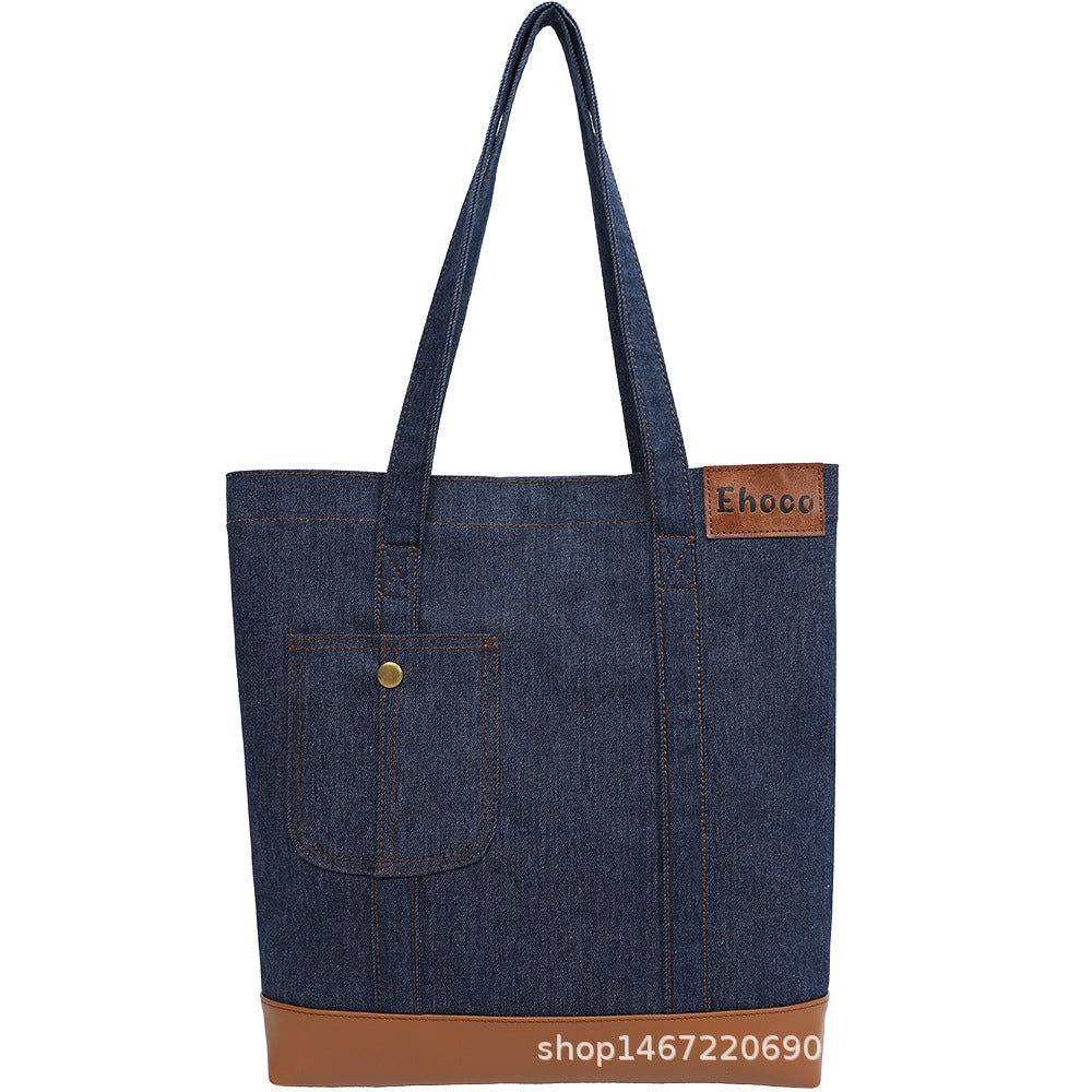 Spring Korean Style Simple Denim Commuter Large Shoulder Bags